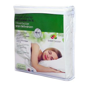 Lot de 2 housses d'oreiller anti-punaises de lit 650 x 700 (L x l mm), protection complète 360°, marque suisse Sweet Cocoon